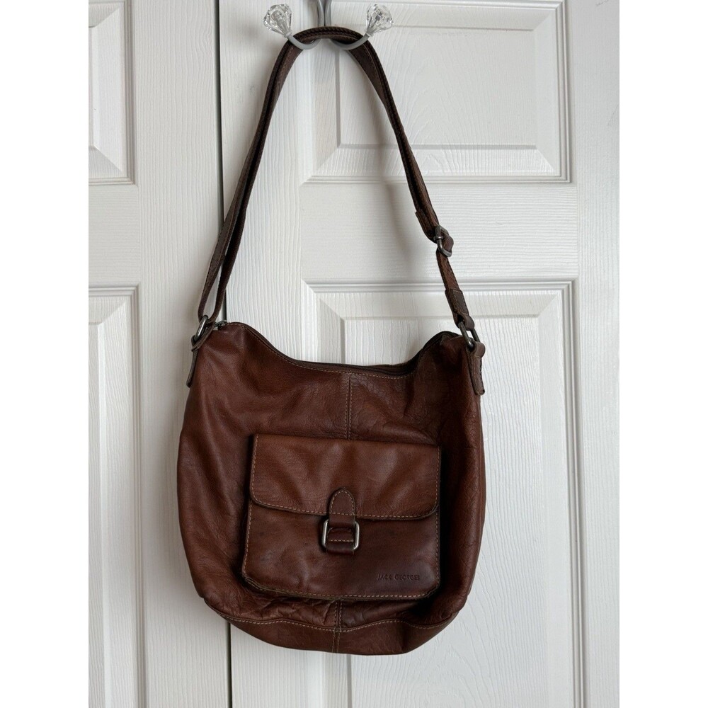 JACK GEORGES Distressed Leather Voyager Collection Brown Crossbody Bag Purse